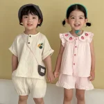 【80-150cm】セットアップ 女の子 リンクコーデリネン