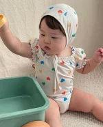 【73-100cm】水着 ベビー 帽子付き ハート柄 - 画像 (8)