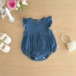 【66-90cm】ロンパース デニム フリル ノースリープ - 画像 (5)