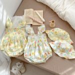 【66-90cm】ロンパース ベビー イエロー フラワー かわいい - 画像 (3)