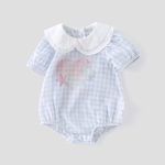 【66-90cm】ロンパース ベビー パフスリーブ ブルー チェック - 画像 (5)