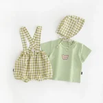 【66-100cm】セットアップ ベビー チェック 熊柄 2点セット - 画像 (8)