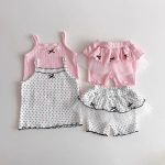 【73-100cm】セットアップ ベビー リボン ドット柄キャミソール&ショートパンツ - 画像 (2)