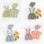 【66-100cm】セットアップ ベビー チェック 熊柄 2点セット - 画像 (4)