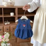 【66-90cm】ロンパース ベビー キノコ デニム ノースリーブ - 画像 (4)