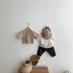 【66-90cm】ロンパースor トップス ベビー 韓国風 ポケット付き リブ - 画像 (3)