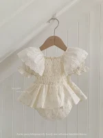 【66-90cm】ロンパース ベビー レース パフスリーブ 小花柄 - 画像 (16)