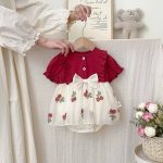 【66-90cm】ロンパース 蝶結び レース レッド 可愛い - 画像 (5)