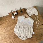 【66-90cm】ロンパース ベビー ボンネット付き 刺繍襟 - 画像 (11)