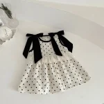 【73-100cm】セットアップ or ワンピース ベビー リボンドット - 画像 (3)