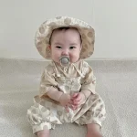 【66-100cm】セットアッ プ ベビー 韓国風 ドット＆チェック3点 - 画像 (12)