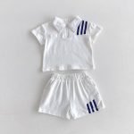 【80-130cm】セットアップ ストライプ柄 半袖ポロシャツ ショーツセット - 画像 (8)