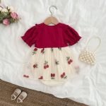 【66-90cm】ロンパース 蝶結び レース レッド 可愛い - 画像 (4)