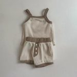 【73-100cm】セットアップ ベビー ボーダーキャミソール&ショートパンツ - 画像 (4)