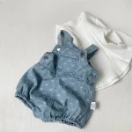 【66-90cm】ロンパース ベビー リボン 刺繍 サロペット - 画像 (4)