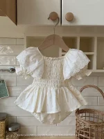 【66-90cm】ロンパース ベビー レース パフスリーブ 小花柄 - 画像 (11)