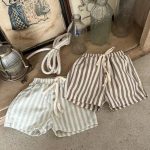 【73-100cm】ショートパンツ ベビー ボタン付き ゴムウエスト ストライプ - 画像 (3)