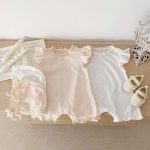 【66-90cm】ロンパース ベビー ワッフル レース フリル - 画像 (2)