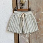【73-100cm】ショートパンツ ベビー ボタン付き ゴムウエスト ストライプ - 画像 (6)