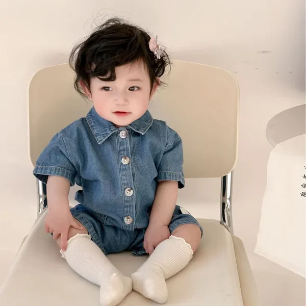 【66-90cm】ロンパース ベビー ポロデザイン デニム