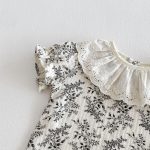 【66-100cm】セットアップ ブラック フラワー サロペット＆シャツ - 画像 (10)