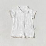 【66-90cm】ロンパース ベビー コットンシワ加工 半袖 折り襟 - 画像 (4)