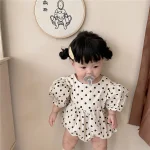 【66-90cm】ロンパース ベビー 韓国風 パフスリーブ ドット - 画像 (7)