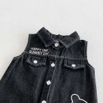【66-90cm】ロンパース ベビー 熊柄 デニム オールインワン - 画像 (3)