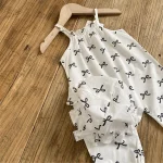 【66-100cm】ロンパース ベビー ハット付き リボン プリント キャミ - 画像 (4)