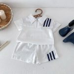 【80-130cm】セットアップ ストライプ柄 半袖ポロシャツ ショーツセット - 画像 (11)