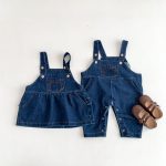 【66-90cm】ワンピースorサロペット デニム クマロゴ ベビー服