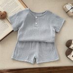 【80-130cm】セットアップ ベビー 無地 薄手 ガーゼ - 画像 (7)
