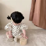 【66-90cm】ロンパース ベビー 韓国風 パフスリーブ ドット - 画像 (3)