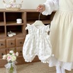 【66-90cm】 オールインワン ベビー フラワー柄 フリル - 画像 (3)
