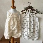 【66-100cm】ロンパース ベビー ハット付き リボン プリント キャミ - 画像 (5)