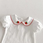 【66-90cm】ロンパース or シャツ ベビー イチゴ刺繍 サロペット - 画像 (13)