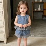 【73-100cm】セットアップ ベビー デニム チェック - 画像 (5)