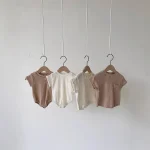 【66-90cm】ロンパースor トップス ベビー 韓国風 ポケット付き リブ