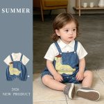 【73-100cm】ペット&シャツ ベビー 恐竜 デニム サロ