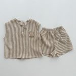【80-130cm】セットアップ カラフル ストライプ 熊 シンプル - 画像 (5)