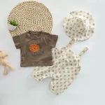 【66-100cm】セットアッ プ ベビー 韓国風 ドット＆チェック3点 - 画像 (6)