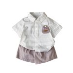 【73-100cm】セットアップ  ベビー 可愛い チェック シャツ＆パンツ - 画像 (6)
