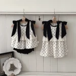 【73-100cm】セットアップ or ワンピース ベビー リボンドット - 画像 (5)