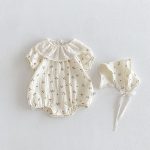 【66-90cm】ロンパース ベビー レース襟 小花柄 シンプル - 画像 (3)
