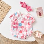 【66-90cm】ロンパース ピンク フラワー リボン ベビー服
