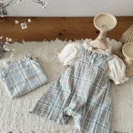 【66-90cm】ロンパース ベビー キャミチェック カジュアル - 画像 (3)