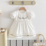 【80-130cm】ワンピース 女の子 刺繍 フラワー レース襟 バルーン袖 - 画像 (4)