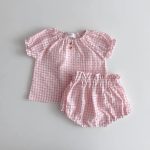 【73-120cm】セットアップ ベビー ポルカドットorチェック パフスリーブ - 画像 (5)