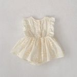 【66-90cm】ロンパース ベビー クリーム フラワー 刺繡 - 画像 (10)