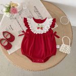 【66-90cm】ロンパース ベビー イチゴ柄 レッド - 画像 (6)